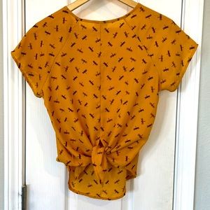Dragonfly Mustard Yellow Blouse Small